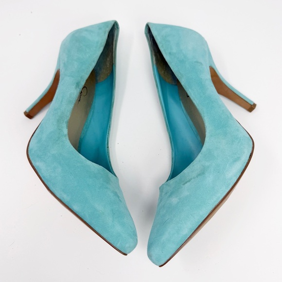 Jessica Simpson Avenx Blue Bell Aqua Suede Pointed Toe Pumps Women's Size 10W - Picture 8 of 16